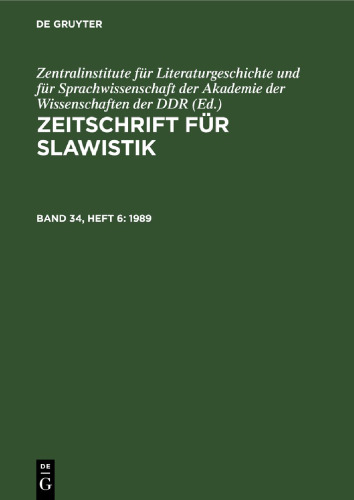 Zeitschrift für Slawistik: Band 34, Heft 6 1989