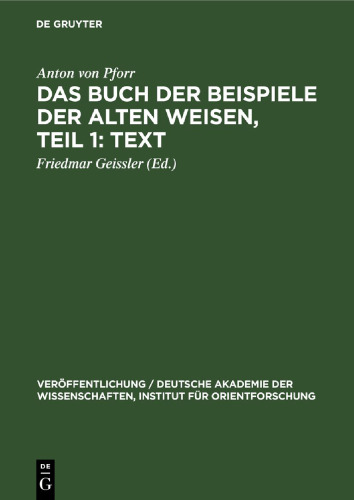 Das Buch der Beispiele der alten Weisen, Teil 1: Text