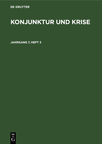 Konjunktur und Krise: Jahrgang 7, Heft 3