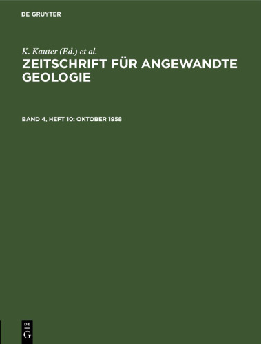 Zeitschrift für Angewandte Geologie: Band 4, Heft 10 Oktober 1958