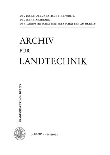 Archiv für Landtechnik: Band 3, Heft 1 1961/1962