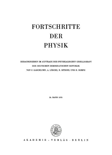 Fortschritte der Physik / Progress of Physics: Band 26, Heft 1 1978