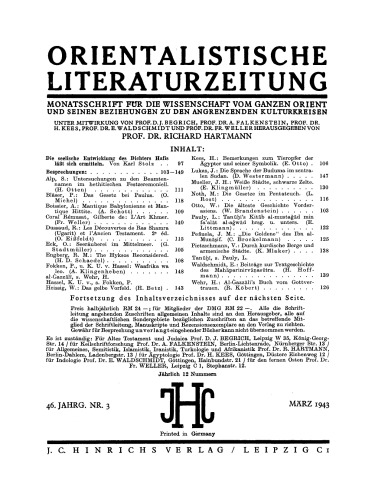 Orientalistische Literaturzeitung: Jahrgang 43, Number 3 März 1943