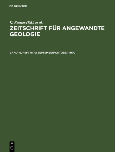 Zeitschrift für Angewandte Geologie: Band 16, Heft 9/10 September/Oktober 1970