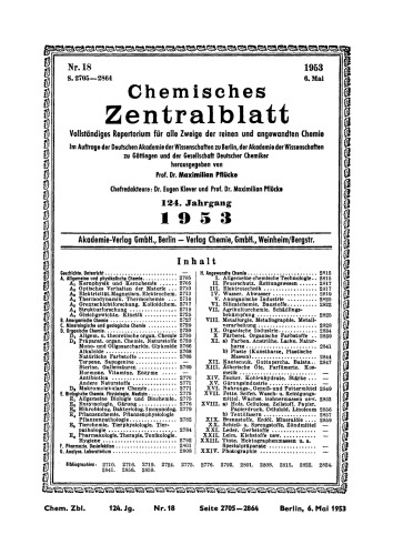 Chemisches Zentralblatt: 18/1953, 124. Jahrgang 6. Mai 1953
