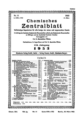 Chemisches Zentralblatt: 11/1953, 124. Jahrgang 18. März 1953