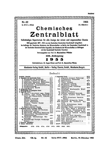 Chemisches Zentralblatt: 42/1955, 126. Jahrgang 19. Oktober 1955