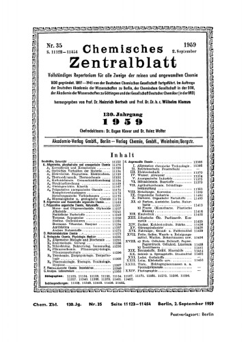 Chemisches Zentralblatt: 35/1959, 130. Jahrgang 2. September 1959