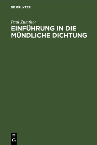 Einführung in die mündliche Dichtung