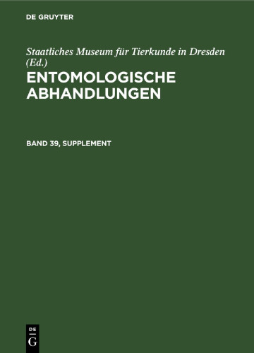 Entomologische Abhandlungen: Band 39, Supplement