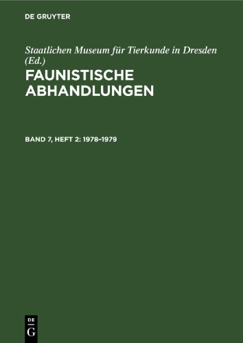 Faunistische Abhandlungen: Band 7, Heft 2 1978–1979