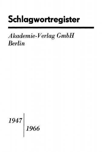 Akademie-Verlag GmbH, Berlin. Schlagwortregister, 1947–1966