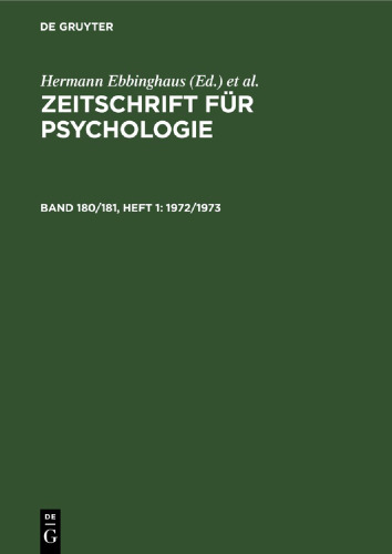 Zeitschrift für Psychologie: Band 180/181, Heft 1 1972/1973