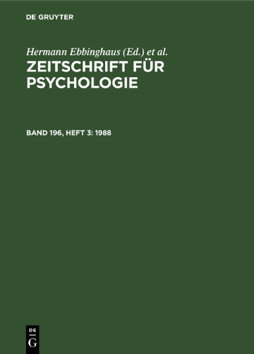 Zeitschrift für Psychologie: Band 196, Heft 3 1988