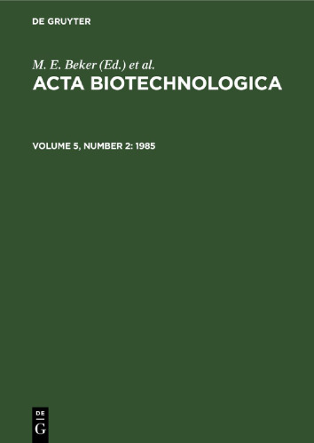 Acta Biotechnologica: Volume 5, Number 2 1985