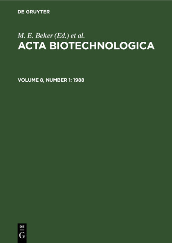 Acta Biotechnologica: Volume 8, Number 1 1988