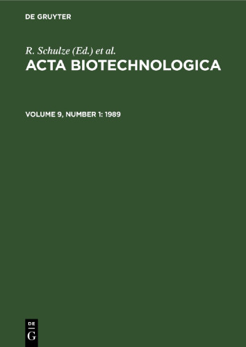 Acta Biotechnologica: Volume 9, Number 1 1989