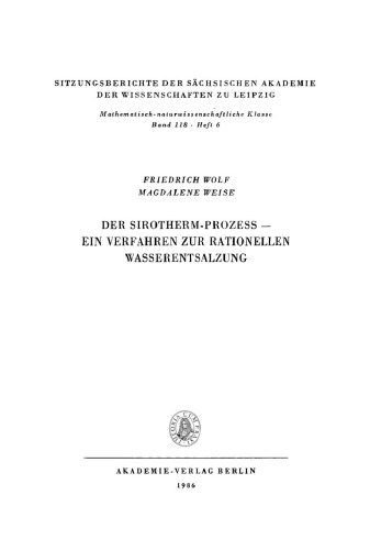 Der Sirotherm-Prozess – Ein Verfahren zur rationellen Wasserentsalzung