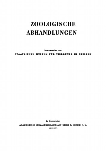 Zoologische Abhandlungen: Band 33, Supplement 15. Dezember 1975