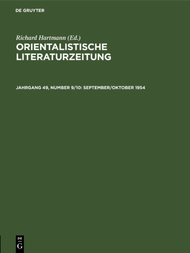 Orientalistische Literaturzeitung: September/Oktober 1954