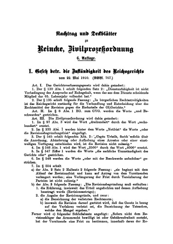 Zivilprozessordnung: Nachtrag und Deckblätter