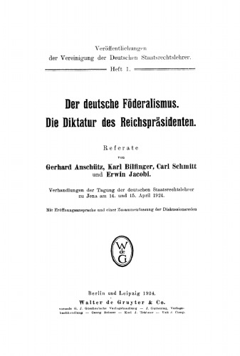 Der deutsche Föderalismus. Die Diktatur des Reichspräsidenten