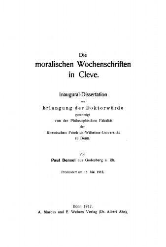 Die moralischen Wochenschriften in Cleve