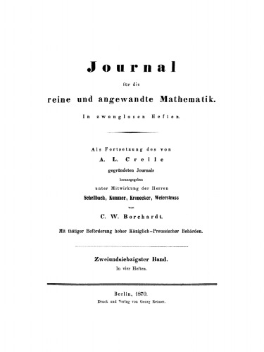 Journal für die reine und angewandte Mathematik: Band 72