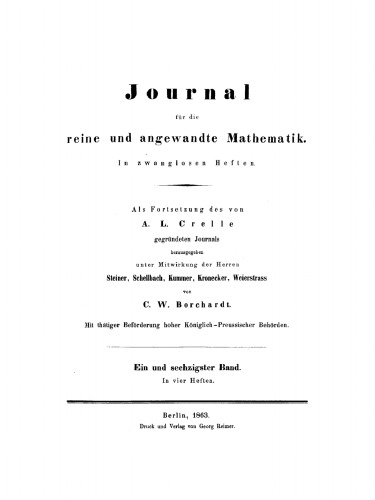 Journal für die reine und angewandte Mathematik: Band 61