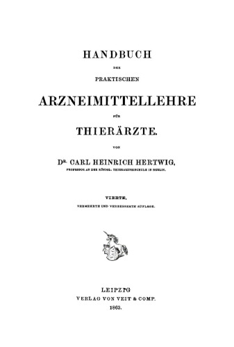 Handbuch der praktischen Arzneimittellehre für Thierärzte