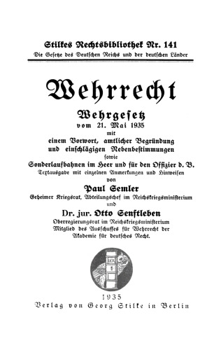 Wehrrecht: Wehrgesetz vom 21. Mai 1935