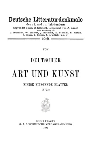 Von deutscher Art und Kunst: Einige fliegende Blätter (1773)