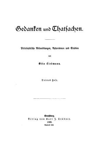 Gedanken und Thatsachen: Band 1, Heft 3
