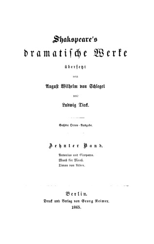 Shakspeare’s dramatische Werke: Band 10 Antonius und Cleopatra