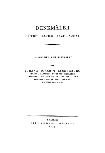 Denkmäler Altdeutscher Dichtkunst