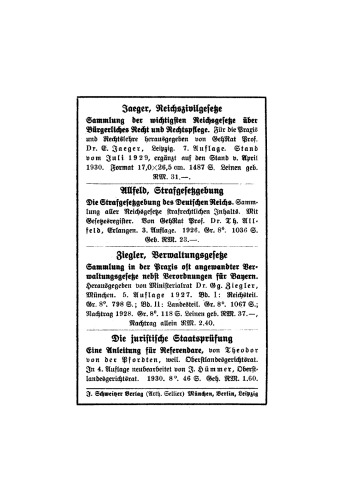 Zehn Lösungen aus dem Strafrecht der Staatsprüfungs-Aufgaben: 1926–1929