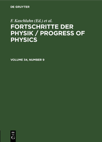 Fortschritte der Physik / Progress of Physics: Volume 34, Number 9