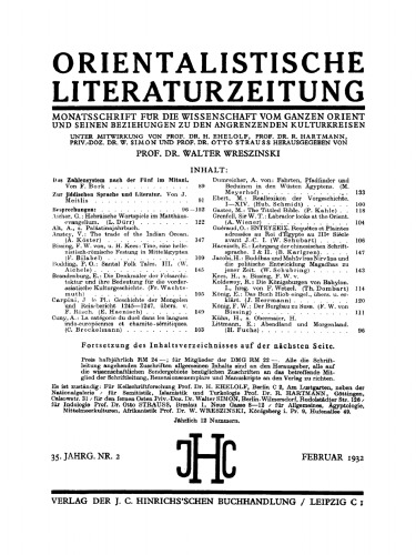 Orientalistische Literaturzeitung: Jahrgang 35, Number 2 Februar 1932