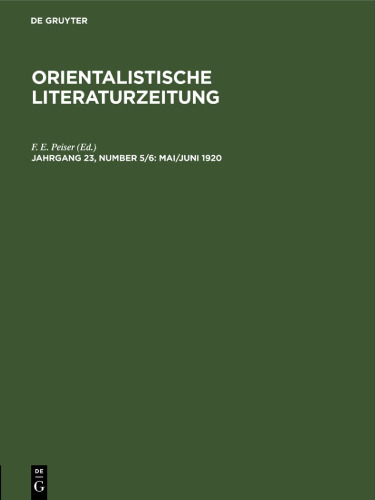 Orientalistische Literaturzeitung: Jahrgang 23, Number 5/6 Mai/Juni 1920