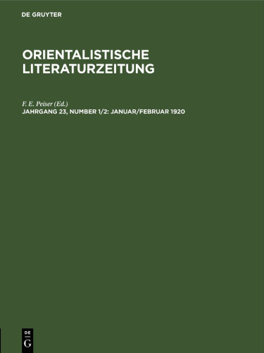 Orientalistische Literaturzeitung: Jahrgang 23, Number 1/2 Januar/Februar 1920