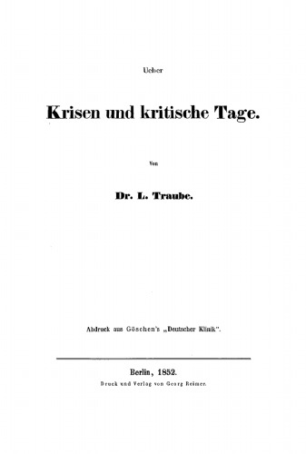 Ueber Krisen und kritische Tage