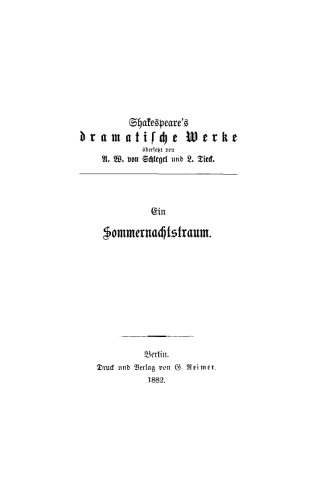 Shakspeare’s dramatische Werke: Ein Sommernachtstraum