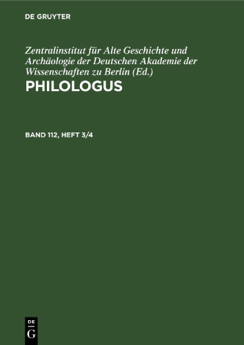 Philologus: Band 112, Heft 3/4