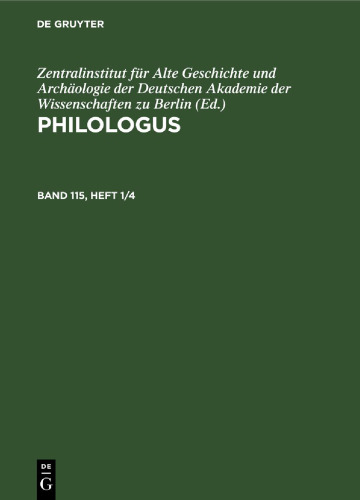 Philologus: Band 115, Heft 1/4