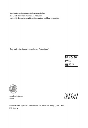 Agroselekt. Reihe 4: Veterinärmedizin: Band 30, Heft 7