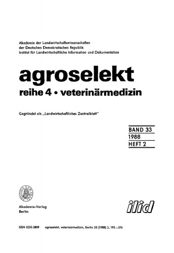 Agroselekt. Reihe 4: Veterinärmedizin: Band 33, Heft 2