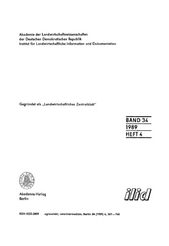 Agroselekt. Reihe 4: Veterinärmedizin: Band 34, Heft 4