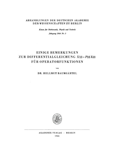 Einige Bemerkungen zur Differentialgleichung X’(t)= P(t) X(t) für Operatorfunktionen