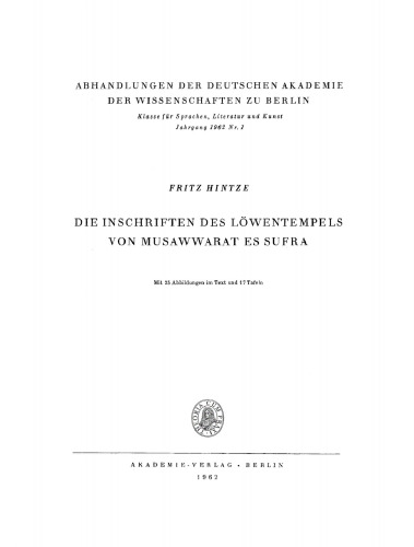 Die Inschriften des Löwentempels von Musawwarat es Sufra