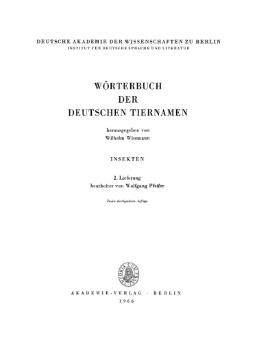 Wörterbuch der Deutschen Tiernamen: Insekten, Lieferung 2